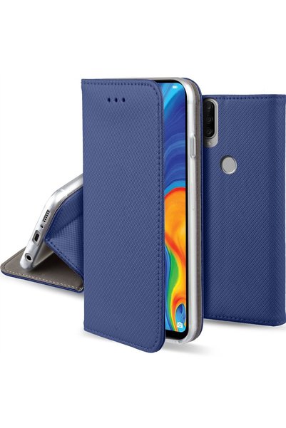 MOOZY Калъф за телефон, Moozy, Flip On, за Huawei P30 Lite, тъмно син, -кожа