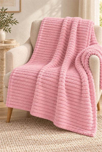Casnack Yumak Striped Welsoft Fleece TV Blanket 100×175 cm