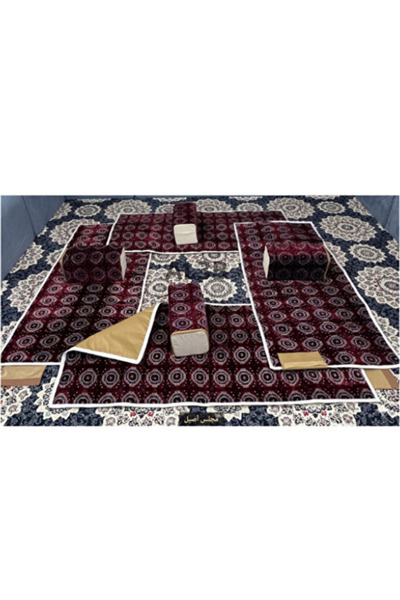 HALEY 4-Piece Travel Set with 4 Turkish Fabric Cushions, a Luxurious Burgundy...