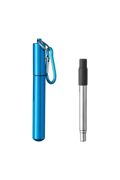 OEM Pai reutilizabil extensibil din inox, cu vârf din silicon și husă bleu cu...