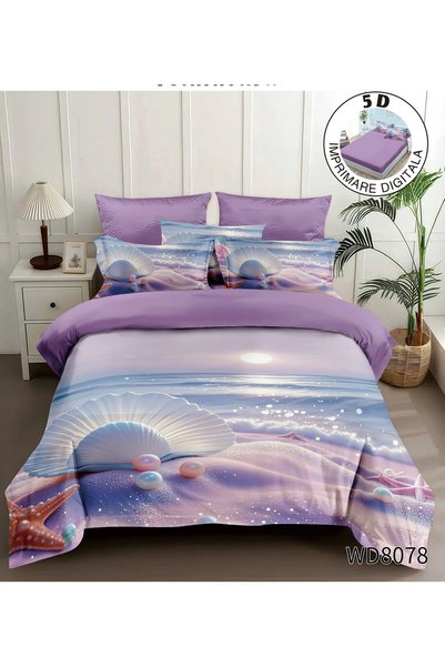 OEM 5D Flannel Bedding Set with Elastic, Double Bed, 4 pieces, purple and blu...