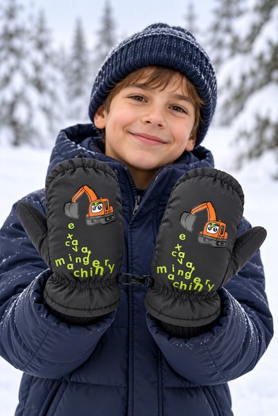 AHENGİM قفازات شتوية للأطفال من الجنسين بنقشة مغرفة، تحافظ على الدفء، AK2554