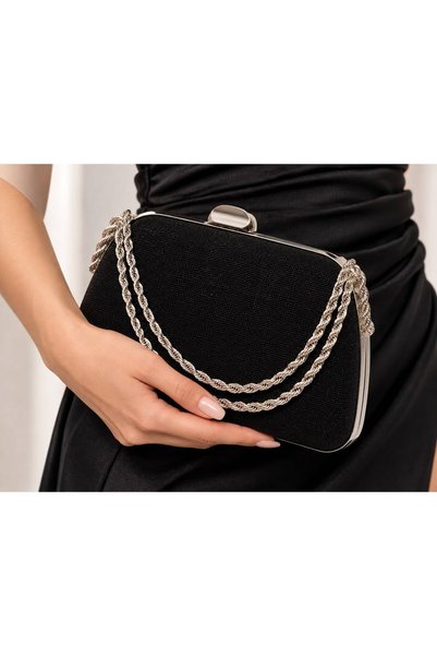 Çanta Sepetim Glittery Evening Bag with Chain Strap for Women