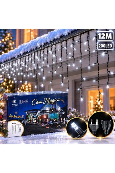 Reduceri Engros Ghirlandă luminoasă de Crăciun cu franjuri, 12 m, 200 de LED-...