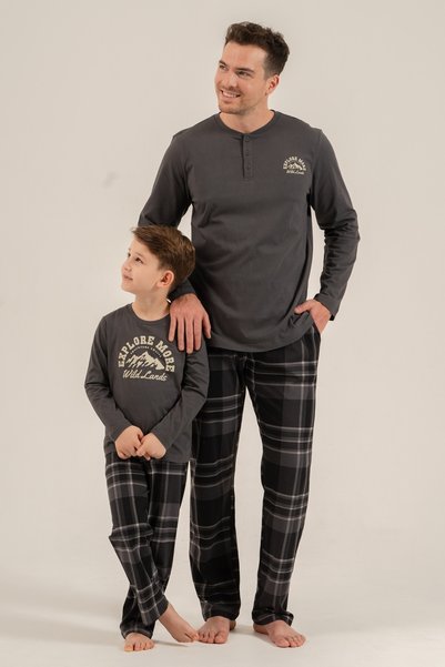 Arnetta Smoked plaid father son pajama set, 100% cotton, adult and children's...