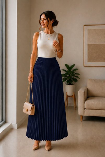 REN Elastic Waist Pleated 90 cm Skirt