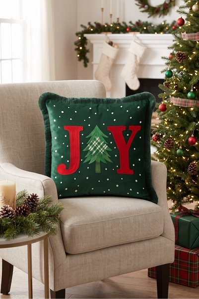 Evimde Bambaşka Joy Fir Tree New Year's Patterned Tasseled Cushion Cover - Ne...
