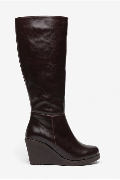guijarro Women's Dark Brown Coffee-Colored Shiny-Finish Wedge Heel Casual Boots