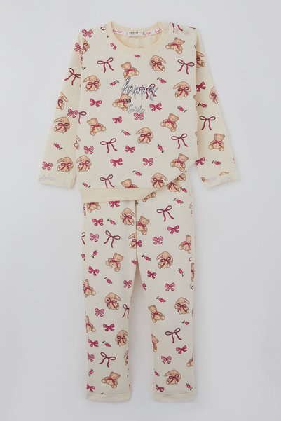 Breeze Girls' Sweatsuit Set with Cute Bow Detail and Teddy Bear Print, 9 Mont...