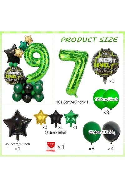 Choice Other number 7 40 Inch Green Pixel Digital Balloon Set 0-9 Pentagram B...
