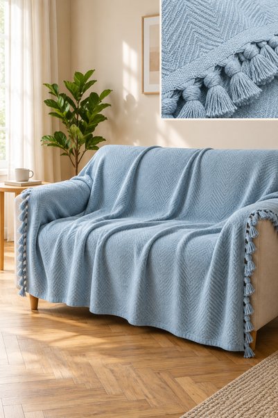 Valmia Home غطاء كنبة منسوج بنمط «باليكسيرتي» مع شراشيب معقودة، 180x220 سم