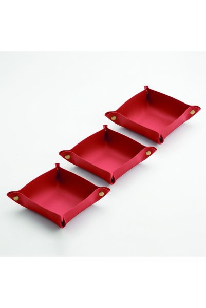 JOY CREATIVE Set of 3 foldable trays made of PU eco- Leather , burgundy, 15x15cm