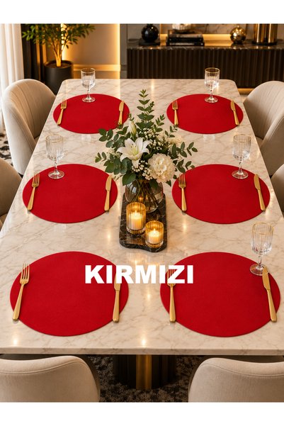 Zeren Home Set of 6 Round Placemats, 32 cm – Linen-Look, Liquid-Repellent, St...