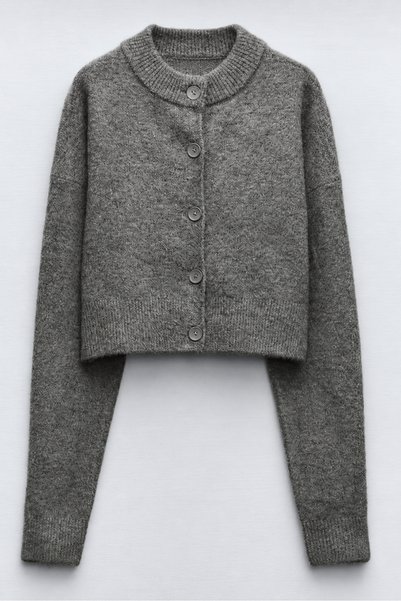 CloudyMood Women's Anthracite Crew-Neck Button-Front Knit Cardigan with a Sof...