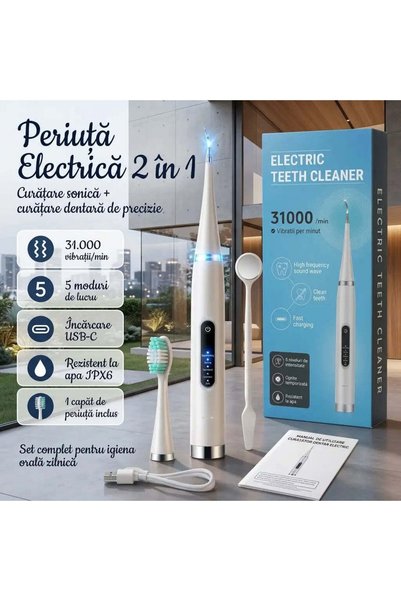 Cu Produse.ro Periuța Dinți Electrică Sonică 2 în 1 – 31.000 Vibrații