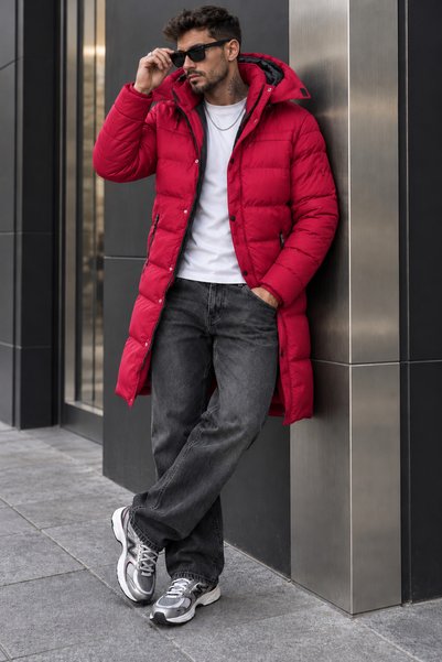 dehaine Men's winter jacket LONG, STREET JACKET, quilted, with hood, Premium ...