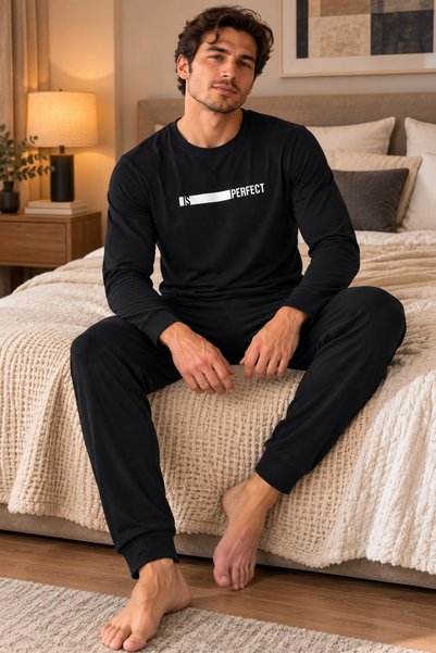 Vesperia Men's Interlock Long Sleeve Cotton Pajama Set