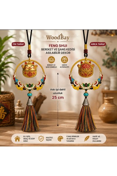 WoodBay Feng Shui Pisica a Prosperității și Norocului Maneki Neko Decor suspe...