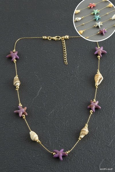 ZERO LAND SPT-GLD Starfish Seashell Natural Stone (231551) Necklace, Purple