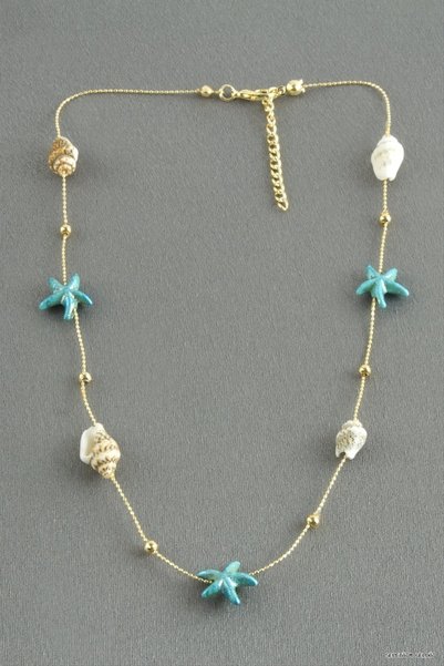 ZERO LAND SPT-GLD Starfish Seashell Natural Stone (231549) Turquoise Necklace