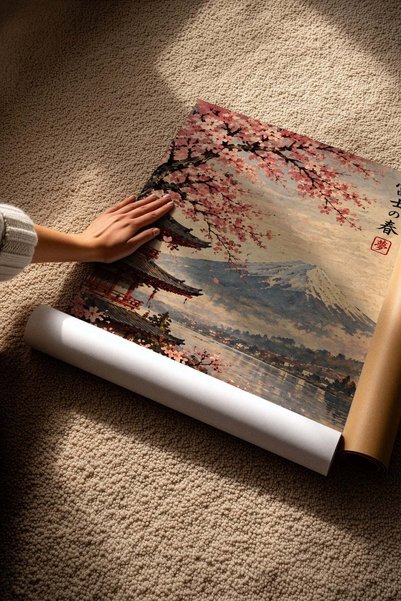 Postifull Sakura ve Fuji Dağı Manzarası Çerçevesiz Poster NO:160682