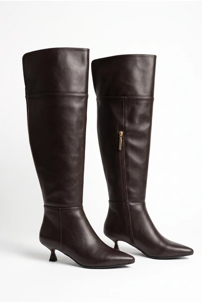 uqpe Women's Knee-High Pointed Toe Stiletto Heel Boots with Zipper and Cuffed...