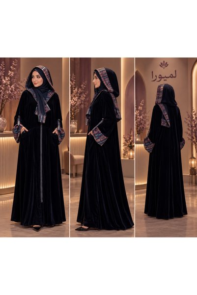 Abaya Lmaura عباية مخمل لون كحلي