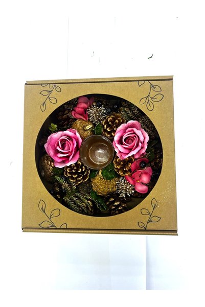 Natural coronita craciun cu suport pentru lumanare 25cm pink combi