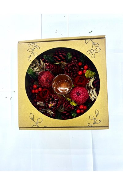 Natural coronita craciun cu suport pt lumanare tip pastila 25 cm red combi