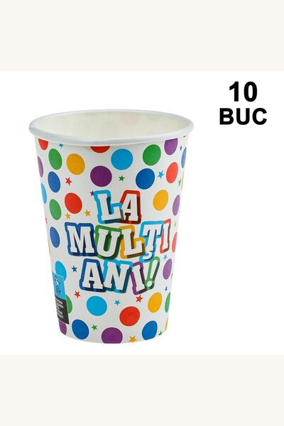 Comerivo Set 10 pahare carton colorat La Multi Ani 270ml pentru petreceri