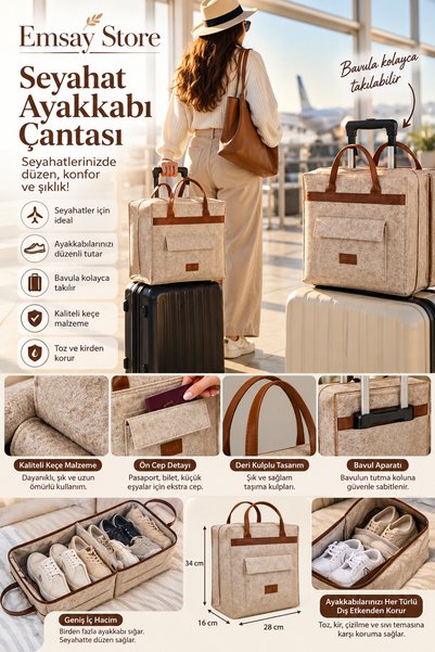 Emsay Store Τσάντα ταξιδιού για παπούτσια από φελτ – Με βάση στήριξης για βαλ...