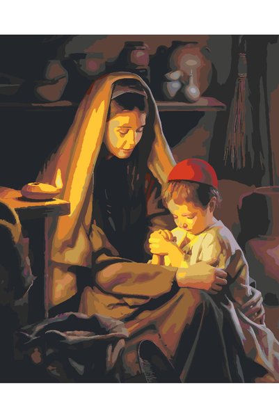 Painting-numbers Set pictura pe numere Mama cu Copilul 4179, panza pe rama le...