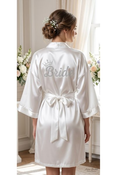 Alaa Butik Online طباعة فينيل بنقل الحرارة مزينة برقائق فضية لكلمة «Bride» وت...