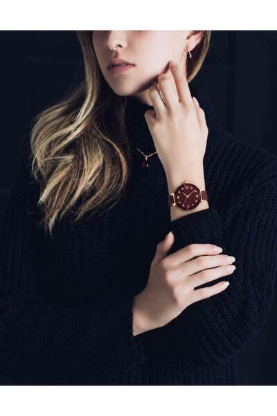 Generic Brand Women's Watch Dark Wine Color Round Dial with Gold Accents Spar...