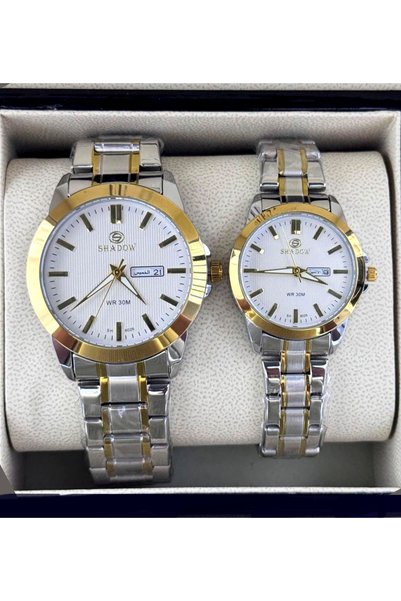 SHADOW Elegant Couple Watch Set – Textured Dial, Day & Date Display, 30M Wate...