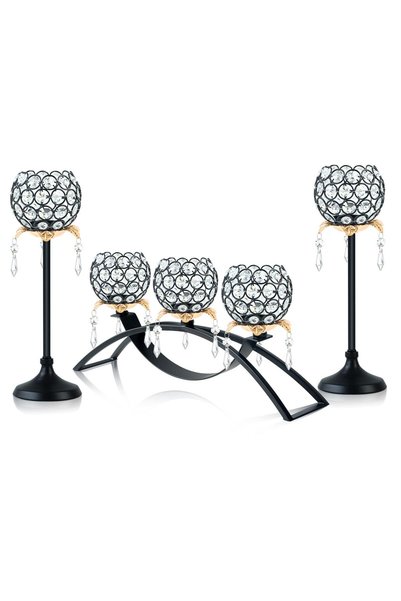 GENERAL Set of 3 Gold Crystal Tea Light Candlestick Holders Flower Shape with...