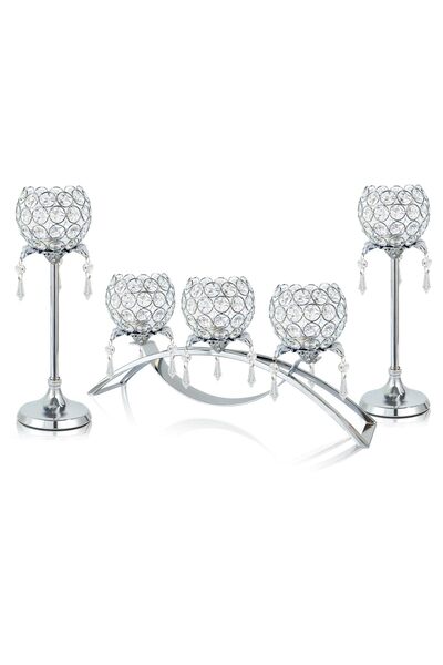 GENERAL Set of 3 Gold Crystal Tea Light Candlestick Holders Flower Shape with...