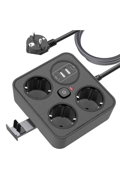 OEM Prelungitor pentru birou, 3 prize, 2 USB-A, 2 Type-C, suport pentru telef...