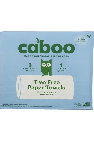 CABOO Tree Free Bamboo Paper Towels, 3Rolls, Earth Friendly Sustainable Kitchen Paper Towels with Strong 2 Ply
