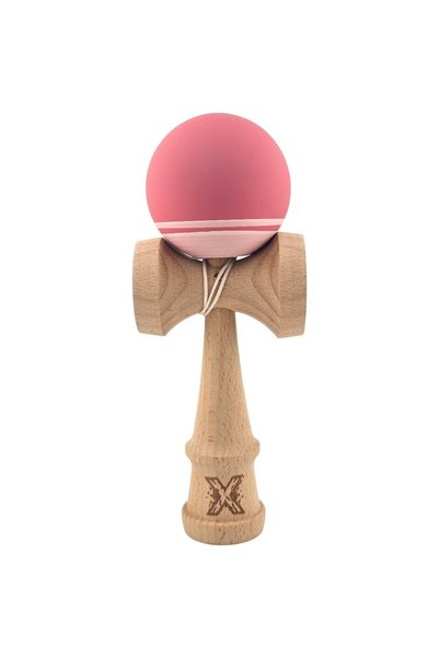 OEM Kendama X, din lemn, Rubber Grip, 18 cm, roz/alb, joc de îndemânare