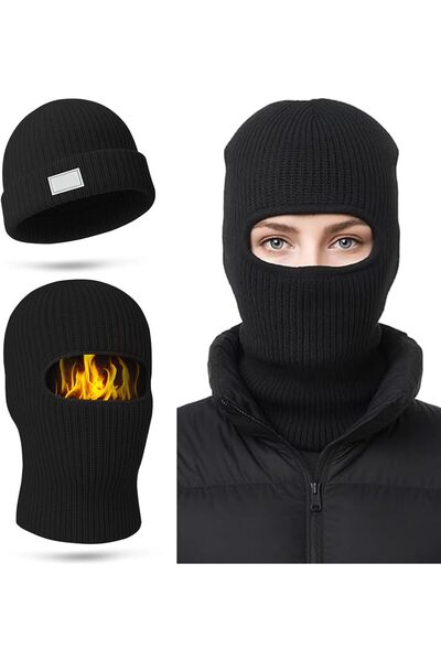 LinJie 2 in 1 Balaclava Ski Mask, Winter Thermal Knitted Balaclava Mask Beani...
