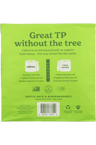 CABOO Tree Free Bamboo Toilet Paper, Plastic Free, Eco Friendly Chemical Septic Safe Biodegradable Bath Tissue, Quick Dissolving 2 Ply Sheets, 300 Sheets Per Roll, 9 Double Rolls