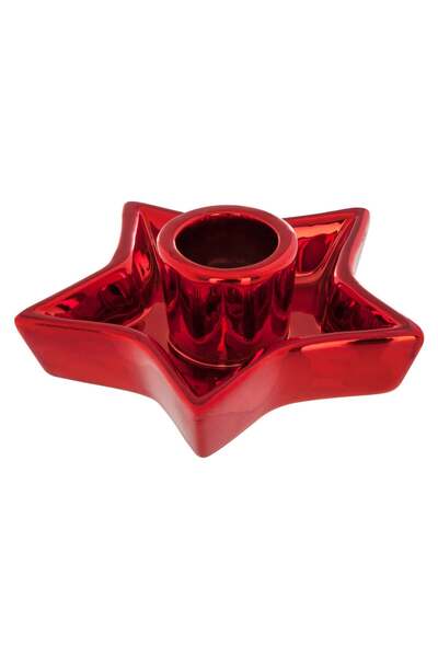 Atmosphera Suport lumanare stea - ceramica, rosu lucios, 10,5 x 10,5 cm -
