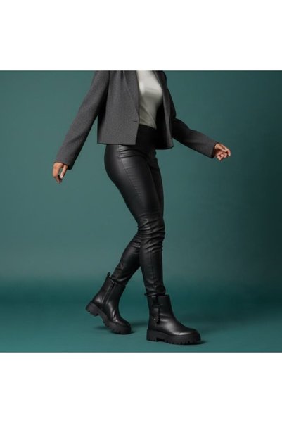 NE&VE SHOES Дамски ежедневни ботуши от черна кожа с дебела подметка