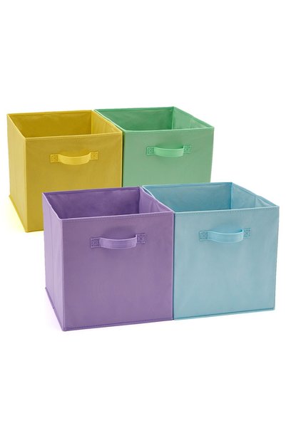Noonedibs Set de 4 coșuri pliabile din material textil, cutii cub de depozita...