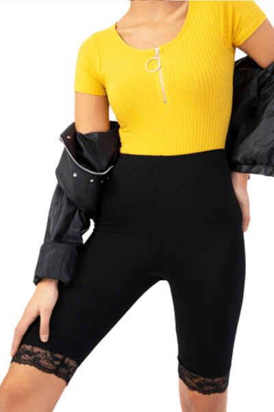 FashionForYou Colanti scurti luciosi cu dantela
