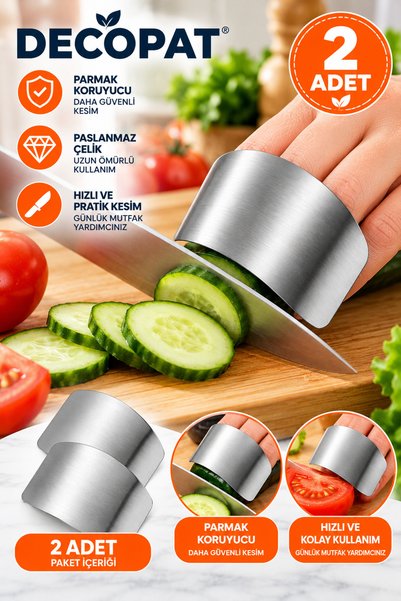Decopat Set of 2 Stainless Steel Finger Guards, Vegetable and Fruit Chopping ...