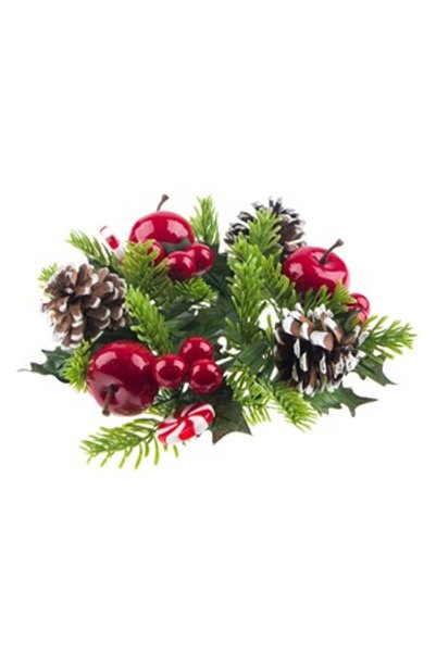 OEM Inel Decorativ de Craciun pentru Lumanare cu Mere Conuri şi Acadele 25cm