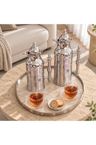 laverahome Royal Silver Tramess Set with Pink Floral Pattern |