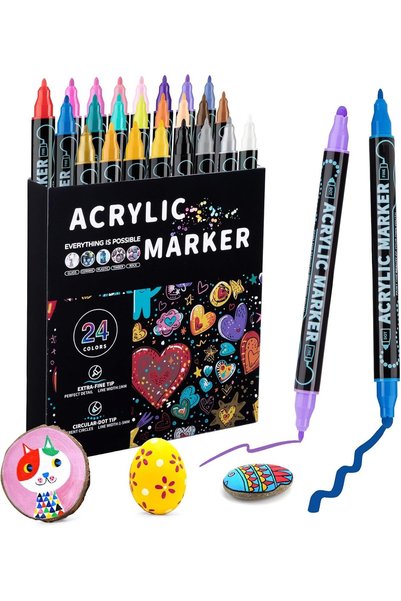 NYGANMELLOZ 24 Colors Acrylic Paint Pens Soft Brush Dual Tip Acrylic Markers ...